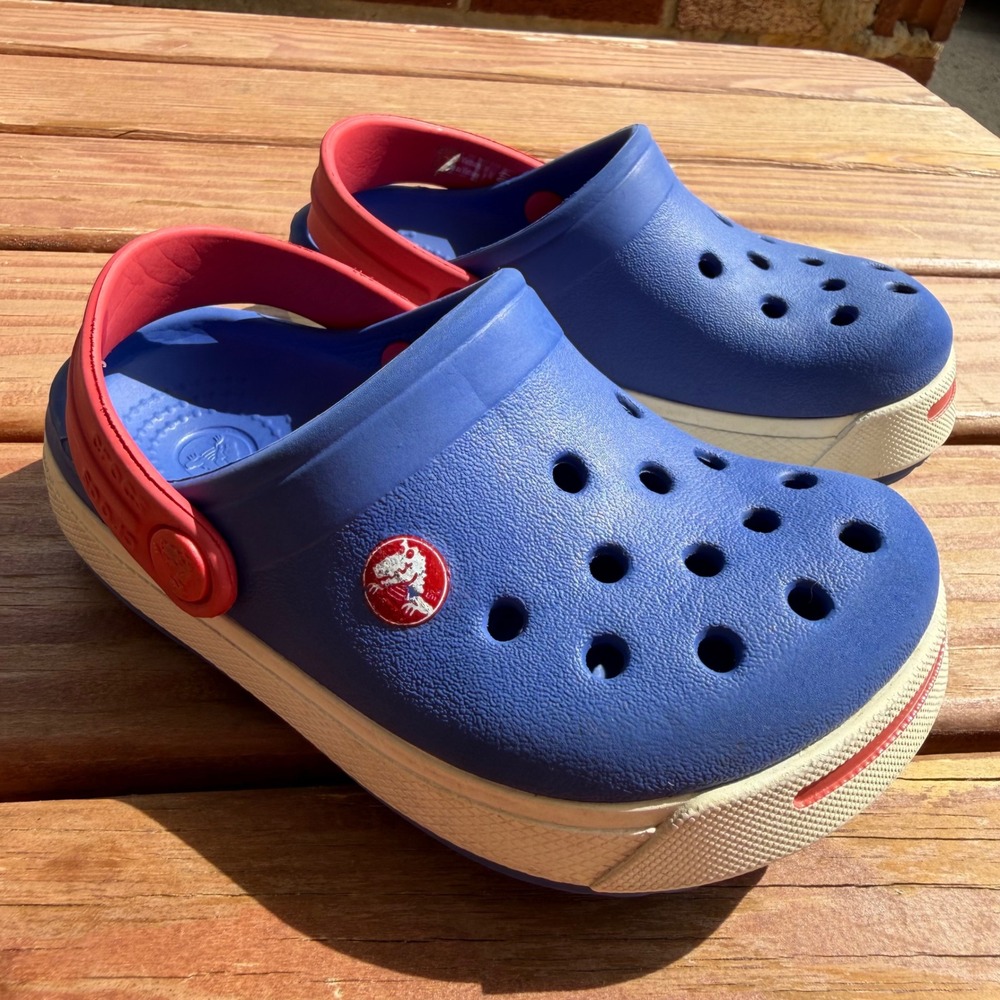 Crocs Kids Crocband Clog Blue Red White Slip On Water Shoes Size 6/7 204537